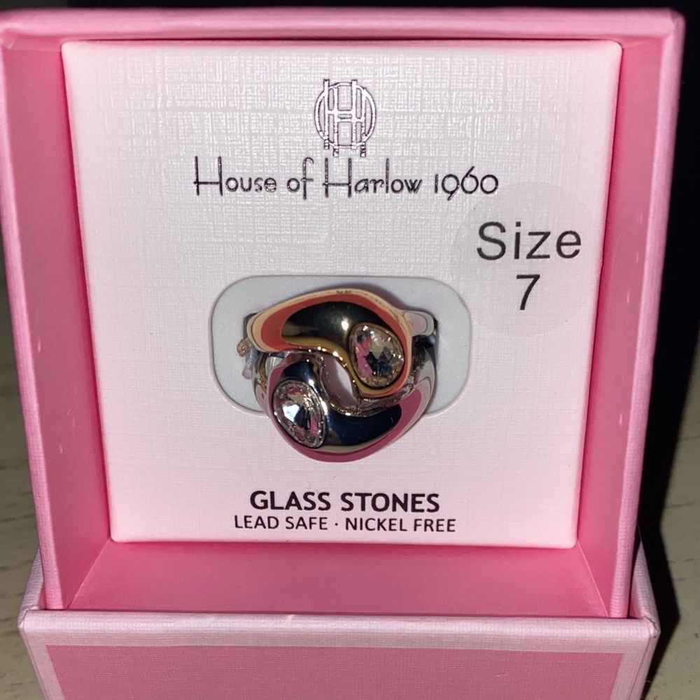 New House of Harlow 1960 ring 💍 Size 7, Glass Stone Decor